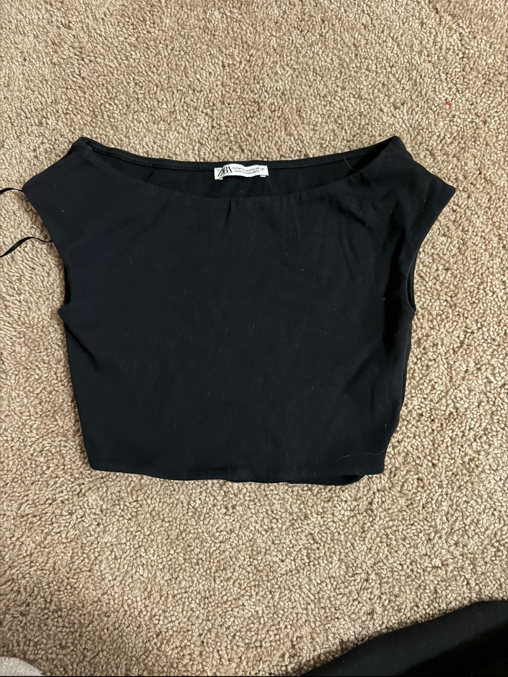 ZARA Black Cropped Boatneck Top